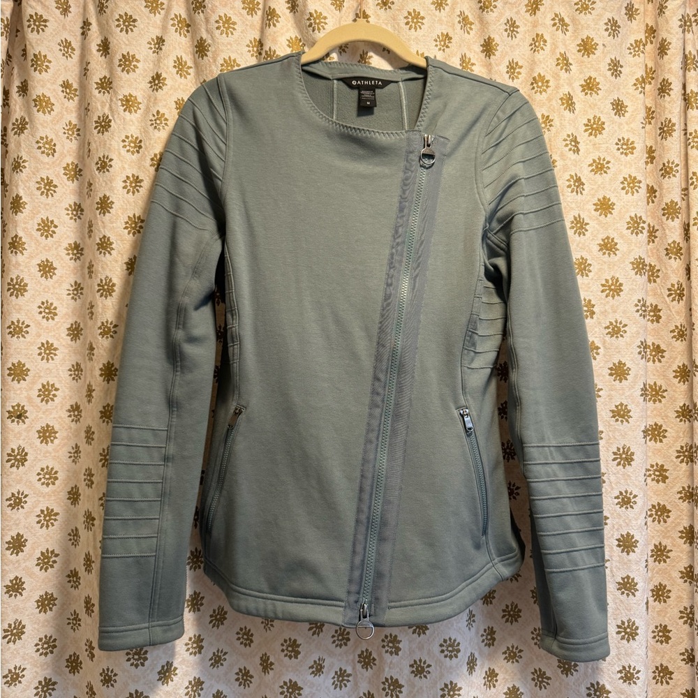 Athleta Moto-style Green Fog Zippered Jacket - Size M - Picture 2 of 7